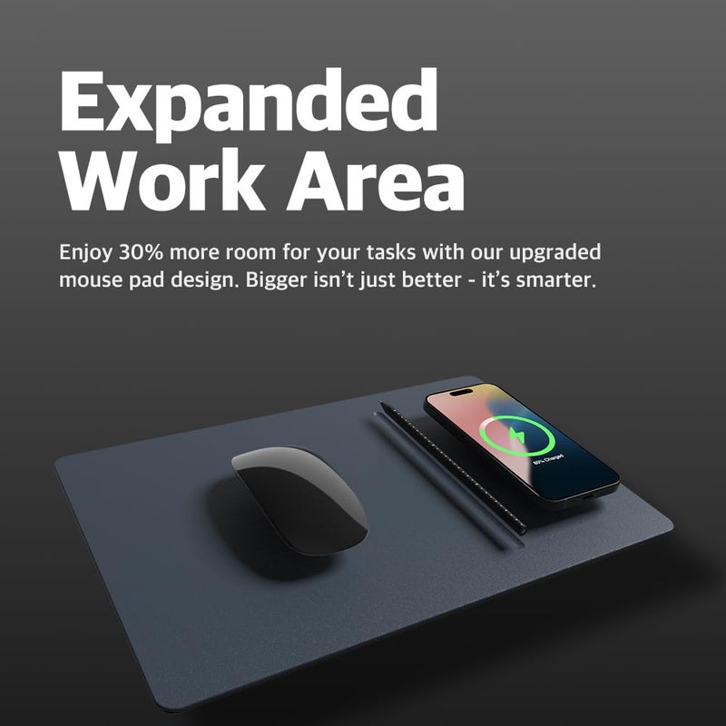 POUT H3 PRO Wireless Charging Mouse Pad â€“ Qi-Enabled Fast Charger with Anti-Slip Base & Smooth Surface for Phones and Earbuds â€“ Sleek Desk Accessory for Home & Office (Midnight Blue) - Image 2